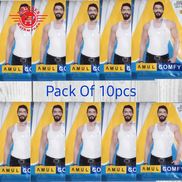 Pack Of 10pcs Amul Comfy Men's Vest 100% Cotton RN